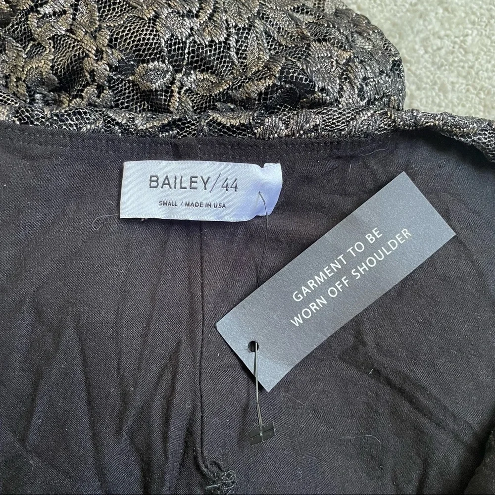Bailey 44 Bronze Black Long Sleeve Off the Shoulder Lace Double Exposure Dress